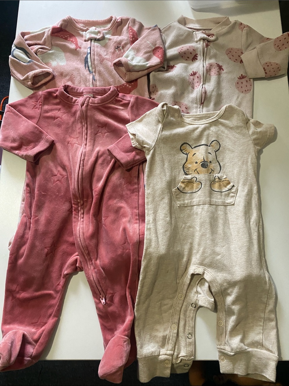 Carter's Pink & Cream Baby Footed and Short Romper Set (4)